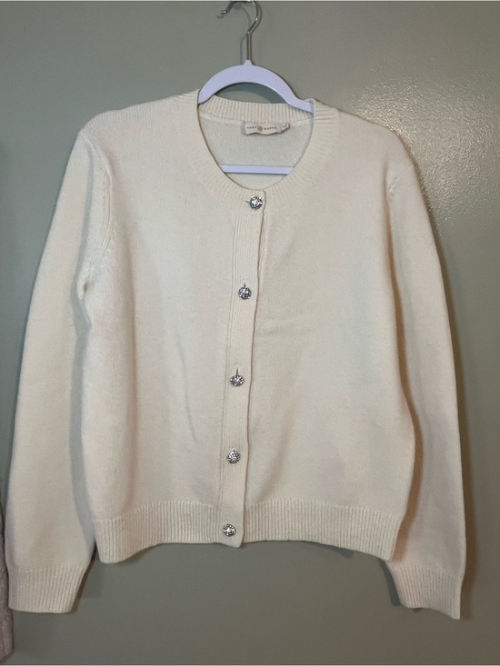 Tory Burch Sweaters - Tory Burch Cream Crystal-Button Knit Cardigan Wool Preppy L